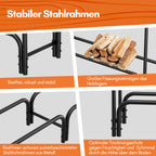 Holzregal mit Schutzhülle – Stahlrahmen – schwarzes Metall-Holzregal – Hilfsmittel zur Lagerung im Innenbereich – Maße: 244 x 34,5 x 124 cm
