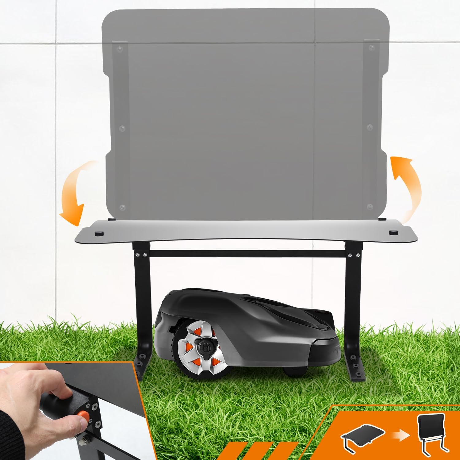Rasenmäherabdeckung, Carport aus ABS-Kunststoff, Carport mit Überdachung, Garage für Mähroboter mit klappbarem Dach, für den Garten geeignet, 73 x 57 x 40 cm, schwarz