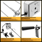 Grillspieß Set, Edelstahl Rotisserie mit 4X Fleischnadeln BBQ Fleischklammer, Griffstück, Motor Elektrischer Drehspieß, Automatischer Fleischwender für Grill, Ofen & Camping