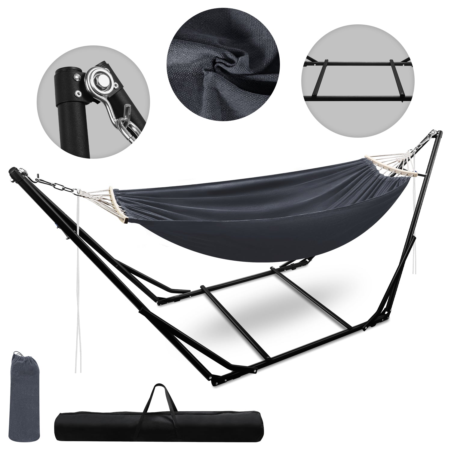 Hängematte mit Gestell, bis 200 kg Belastbar,2 Personen,Klappbar Hängematte Outdoor mit Gestell für Garten,Terrasse,Balkon,mit Tragetasche Metallgestell