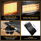 Gasheizer 4200W, Elektroheizung 1260W, Gas Heizstrahler inkl. Gasdruckregler, Gasschlauch, Gasheizofen, Infrarot Keramikbrenner, Butan- oder Propangasflaschen bis 15kg