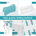 Faltbare Badewanne für Erwachsene, Klappbadewanne mit Abdeckung, Ablagekorb und Doppelablauf, platzsparende mobile Badewanne für Bad Dusche Balkon, Blau