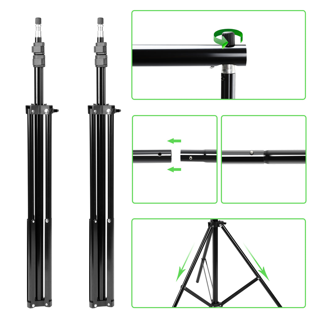 Hintergrund Ständer, 2x3M Hintergrundsysteme mit 3 Hintergrundstoffe (Grün/Weiß/Schwarz), Fotostudio Hintergrundsystem für Green Screen, Portrait und Videoaufnahme