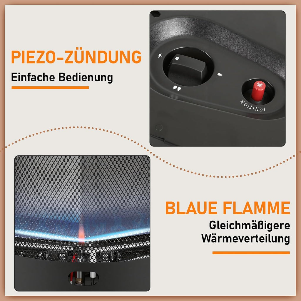 Gasheizung für Innenräume 4200W, Gasofen, 2 Stufen, 2 EU-Adapter Gasheizer mit Dreieckbrenner, Druckregler, Gasschlauch und 2 EU-Adaptern für Balkon, überdachte Terrasse und belüftete Räume