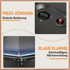 Gasheizung für Innenräume 4200W, Gasofen, 2 Stufen, 2 EU-Adapter Gasheizer mit Dreieckbrenner, Druckregler, Gasschlauch und 2 EU-Adaptern für Balkon, überdachte Terrasse und belüftete Räume