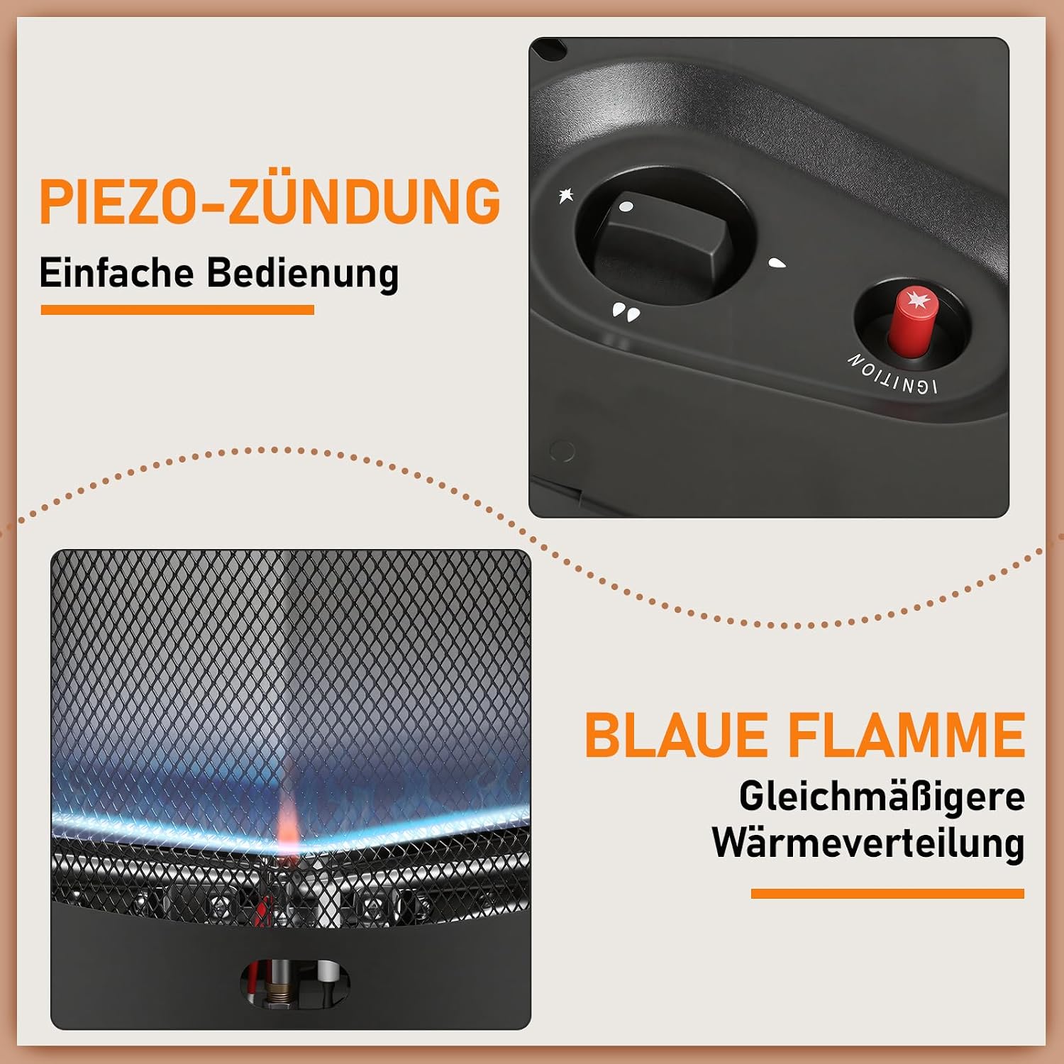 Gasheizung für Innenräume 4200W, Gasofen, 2 Stufen, 2 EU-Adapter Gasheizer mit Dreieckbrenner, Druckregler, Gasschlauch und 2 EU-Adaptern für Balkon, überdachte Terrasse und belüftete Räume
