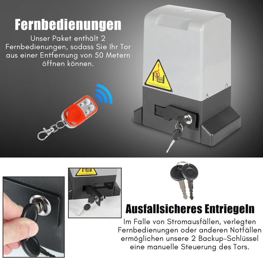 Schiebetorantrieb Garagentorantrieb, Schiebetorantrieb Set mit Fernbedienungen und WLAN-Funktion, Automatischer Flügeltorantrieb Torantrieb Wasserdicht