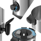 Glühweinkocher 10L, 1500W Glühweinkocher mit Zapfhahn Thermostat,Glühweintopf Edelstahl mit Wasserstandsanzeige, Einstellbare Temperatur von 30-110°C,Heißgetränkeautomat 10x Becher,Silber