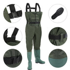 Wathose Herren Größen 42-47, Anglerhose 70D Nylon mit Stiefel, PVC Watthosen Wasserdichtl mit Haken, Angelhose mit Verstellbarer Schultergurt, Fischerhose für Baustellen, Gärten