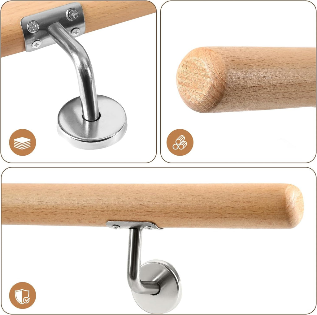 Treppengeländer, Wandgeländer mit Wandbefestigungen und Endkappen, Durchmesser 42 mm, wandmontiertes Treppengeländer, rutschfestes Geländer für Treppen und Balkone, erhältlich in den Längen 50, 80, 100, 120, 150 und 200 cm.