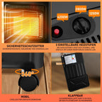 Gasheizung für Innenräume 4200W, Gasofen, 3 Stufen, 2 EU-Adapter Gasheizer mit 3 Heizstufen, ODS-System, 2 EU-Adaptern und 5 Rollen für Balkon, überdachte Terrasse und belüftete Räume