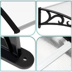 Vordach für Außentüren, transparente PC-Platten + schwarze Verstärkungsstreben, 6 mm dick, einseitig geneigtes, gewölbtes Vordach, schützt vor Sonne und Regen, vier Größen: 120 cm / 150 cm / 200 cm / 300 cm