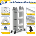 7-in-1-Multifunktionsleiter aus Aluminium, Tragkraft bis zu 150 kg, multifunktional, zusammenklappbar, einsetzbar als Anlehntreppe, Stehleiter und Treppenleiter, geeignet für Haushalt, Garten und Werkstatt, wahlweise mit 4x3, 4x4 oder 4x5 Sprossen.