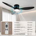 Deckenventilator mit Beleuchtung und Fernbedienung, Ø 132 cm Deckenlampe mit Ventilator dimmbar, 3 Farbtemperaturen und 6 Stufen, Sommer-/Winterfunktion, mit Timer, Schwarz