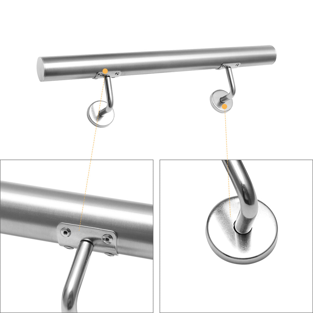 Geländer Treppengeländer, Edelstahl Handlauf, Wandhandlauf Innen & Außen, inkl. Wandhalterung und Endkappen, Rund Ø42mm, Treppe Wandhalter Haltegriff Stange