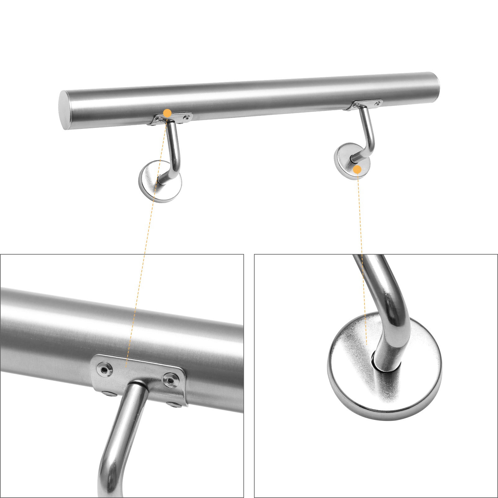 Geländer Treppengeländer, Edelstahl Handlauf, Wandhandlauf Innen & Außen, inkl. Wandhalterung und Endkappen, Rund Ø42mm, Treppe Wandhalter Haltegriff Stange