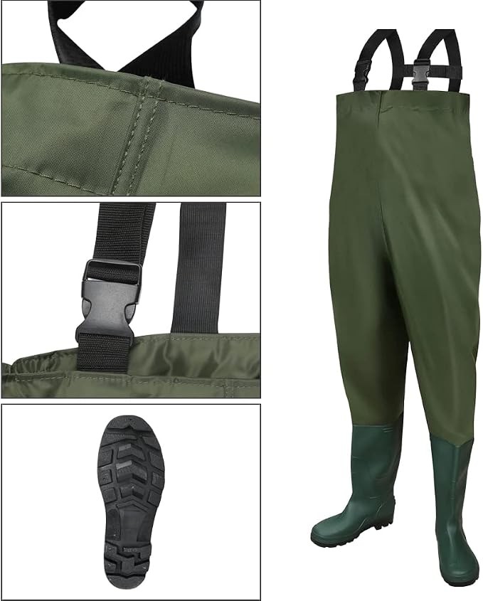 Wathos Herren und Damen Wasserdichte Anglerhosen aus 70D Nylon PVC und Neopren für Angeln