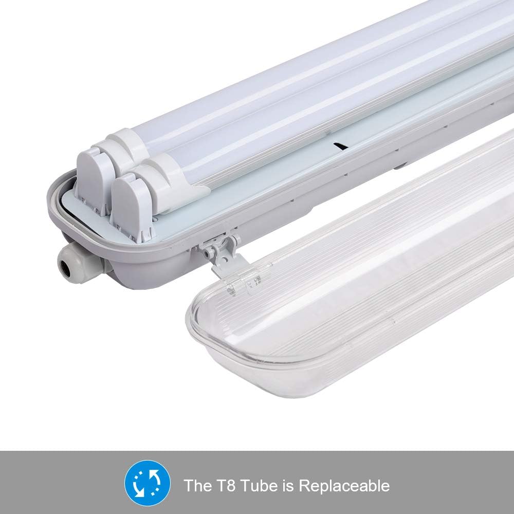 18W Feuchtraumleuchte LED 120cm, Wannenleuchte T8-Doppelleuchte 4000K 3060lm, 50000H, IP65 Werkstattlampe Badlampe Leuchtstoff Röhren Garagenlampen, Bürodeckenleuchte