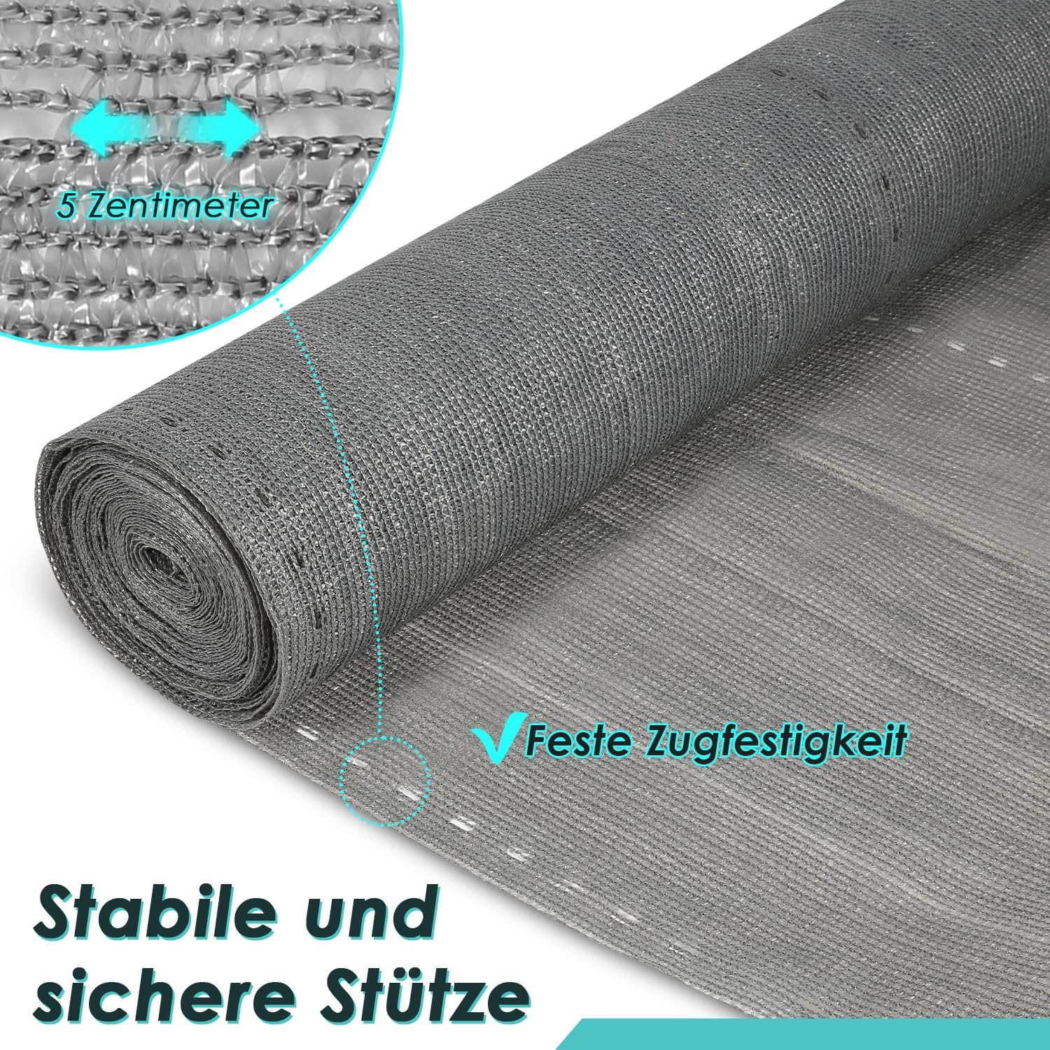 Sichtschutz Zaun, Windschutz Balkon Garten, HDPE 150 g/m², blickdichtes Zaunnetz mit Ösen,verstärkter Rand, UV-stabil, inkl. 50 Kabelbinder – Grau