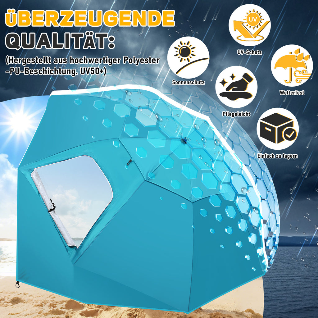 Strand-Sonnenschirm 2-in-1 – Kombinierter Schirm für Strand und Garten, geeignet für 2–4 Personen, UV50+ Sonnenschutz, multifunktionaler Sonnenschirm, Durchmesser 210 x 220 cm, mit Sichtfenster und Tragetasche, zusammenklappbar