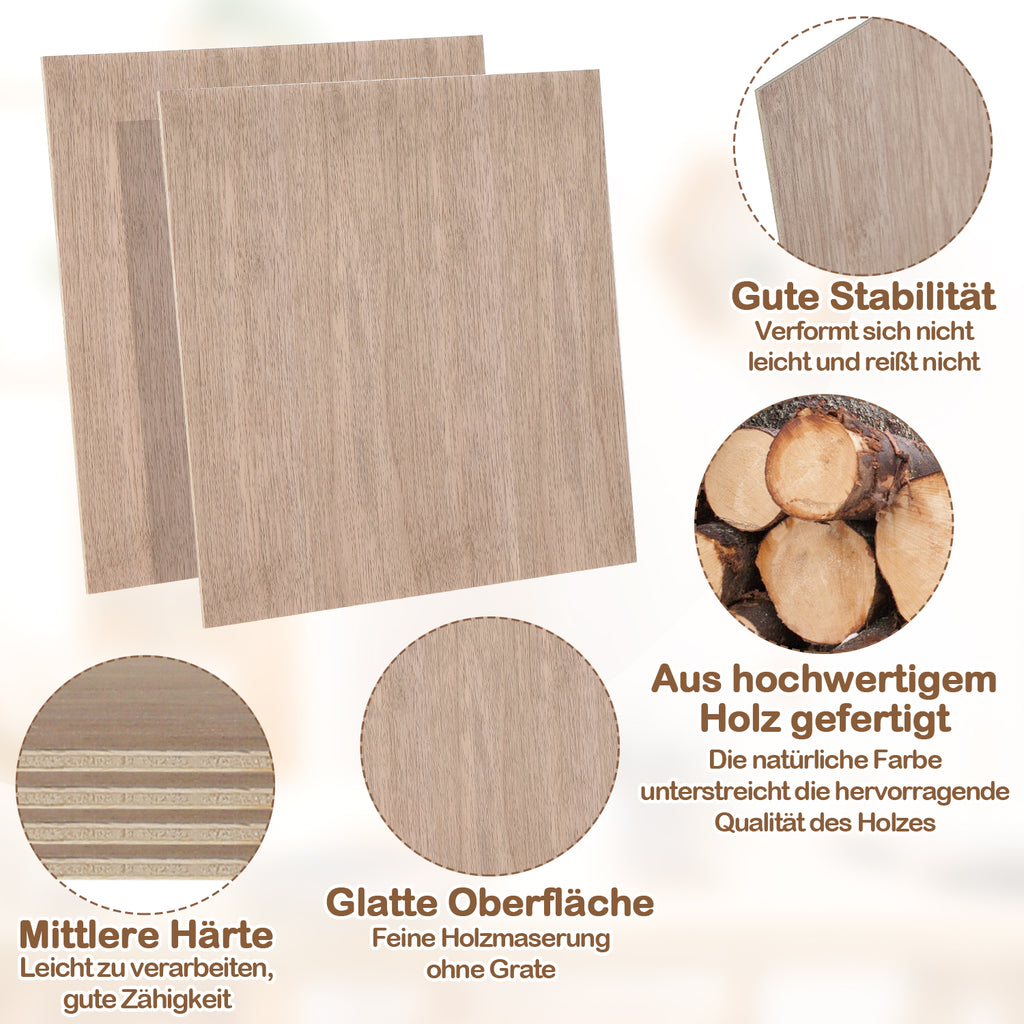 3 mm dickes Sperrholz, 300 x 300 mm, 30er-Pack, Walnussholz, handgefertigte Zuschnitte, geeignet für Modellbau, Laserschneiden, Lasergravur, Kohlezeichnung, Malerei und DIY-Ölmalerei