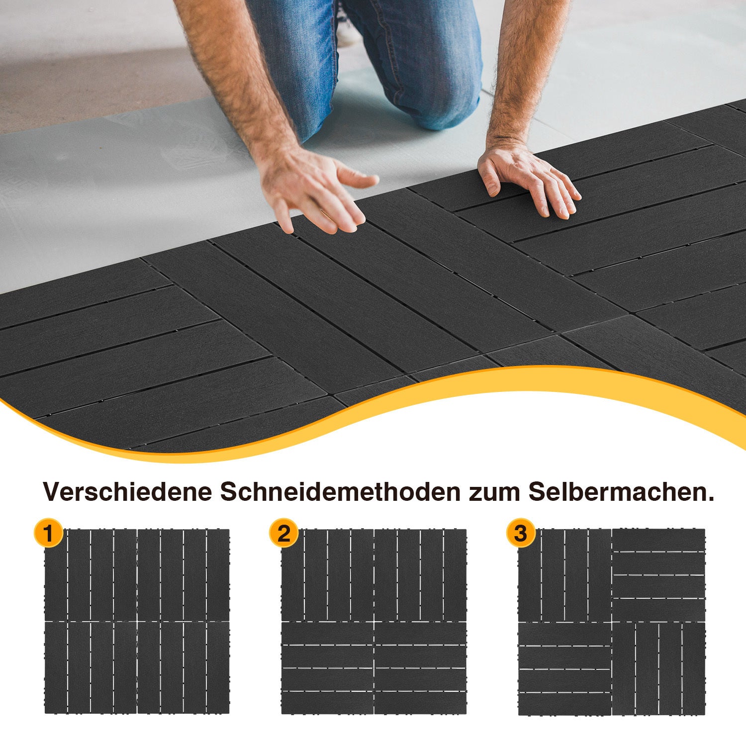 Terrassenfliesen aus Polypropylen, 30 x 30 cm, anthrazitgrau/rotbraun, Kunststoff | Witterungsbeständig, rutschfest, einfache Verlegung, geeignet für Terrassen, Balkone und Gärten, leicht zu reinigen, Kunststoffbodenbelag, 1–5 m²
