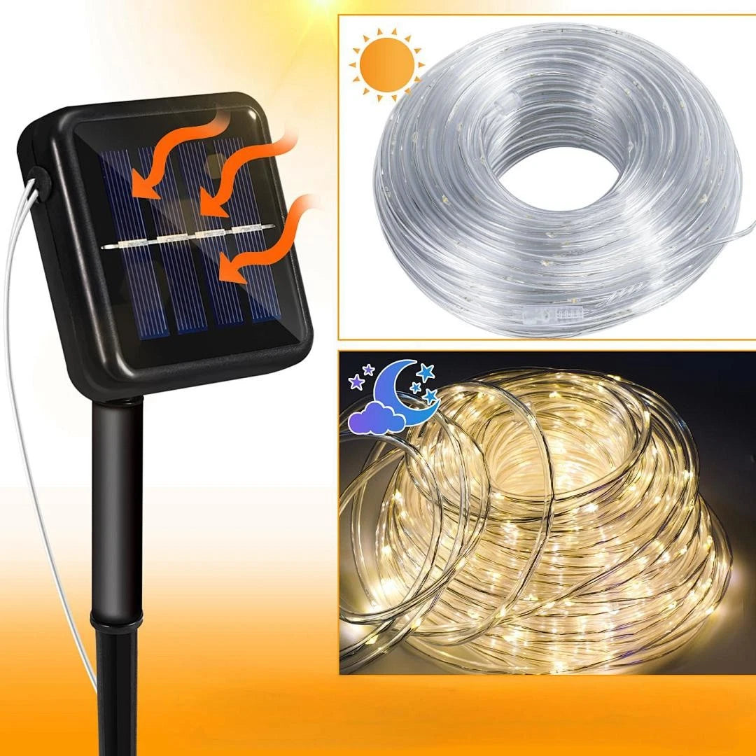 10/20/30 Meter lange Solar-Lichterkette mit 100 LEDs, bunt, für den Außenbereich geeignet – wasserdichtes Design, 8 Leuchtmodi, ideal für Festtagsdekorationen und Partys im Freien, wahlweise in den Farben Regenbogen, Warmweiß und Kaltweiß