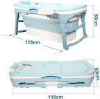 Faltbare Badewanne für Erwachsene, Klappbadewanne mit Abdeckung, Ablagekorb und Doppelablauf, platzsparende mobile Badewanne für Bad Dusche Balkon, Blau