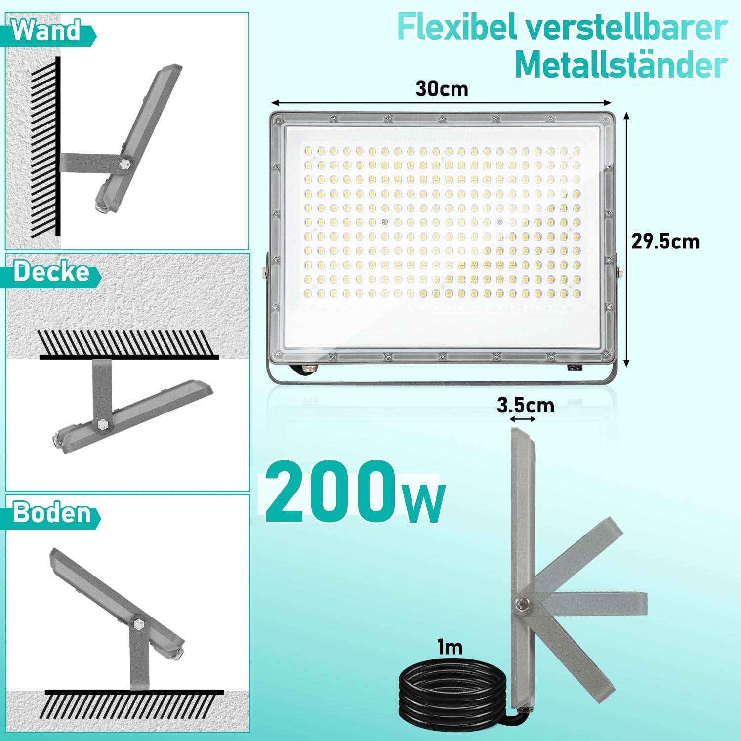 50/100/150/200 W LED Außenstrahler, LED Strahler Außen Innen, 6000K Kaltweiß Außenleuchte Superhell, IP65 Wasserfest, LED Scheinwerfer, LED Flutlicht für Gärten Garage Flur