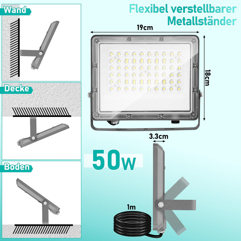 50/100/150/200 W LED Außenstrahler, LED Strahler Außen Innen, 6000K Kaltweiß Außenleuchte Superhell, IP65 Wasserfest, LED Scheinwerfer, LED Flutlicht für Gärten Garage Flur