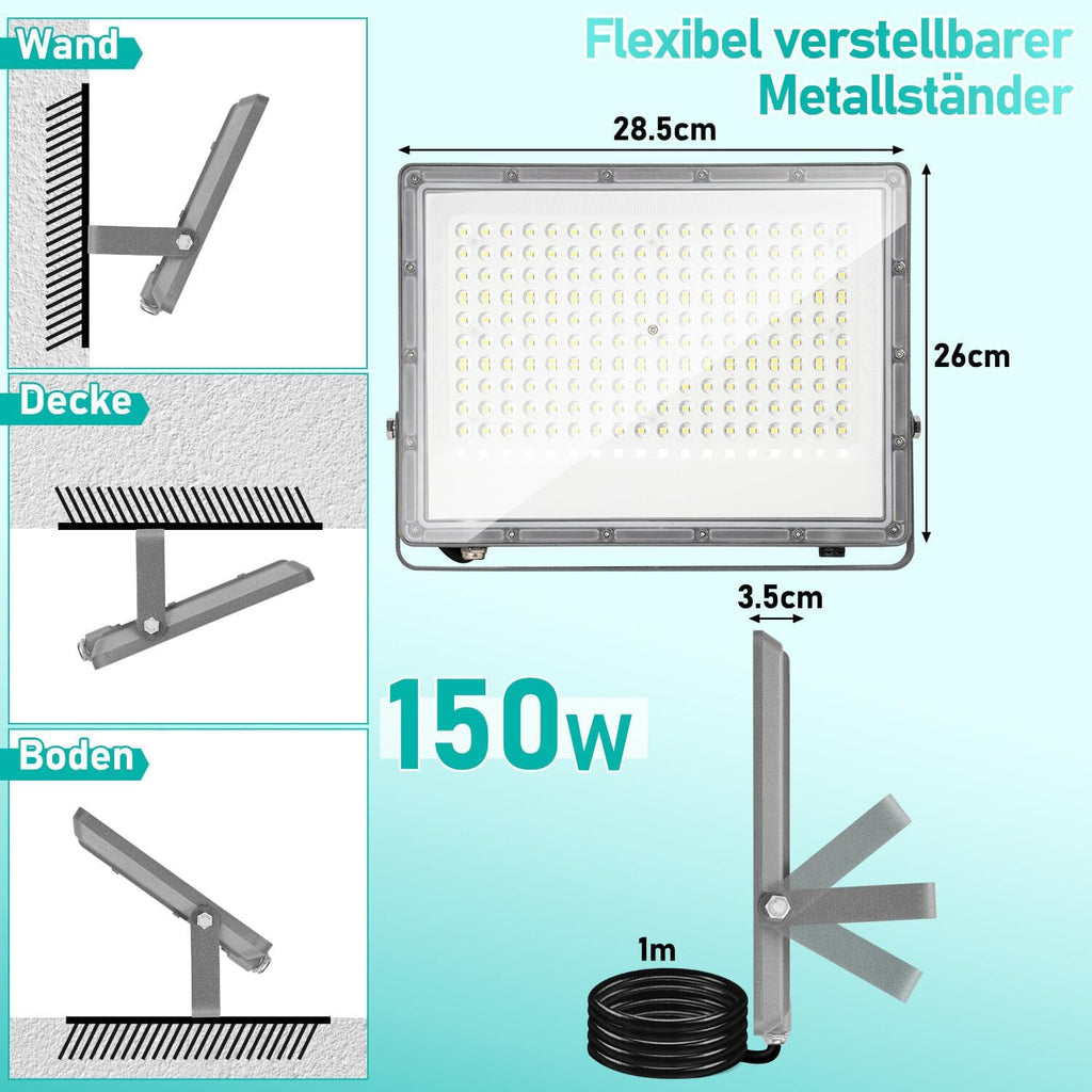 50/100/150/200 W LED Außenstrahler, LED Strahler Außen Innen, 6000K Kaltweiß Außenleuchte Superhell, IP65 Wasserfest, LED Scheinwerfer, LED Flutlicht für Gärten Garage Flur