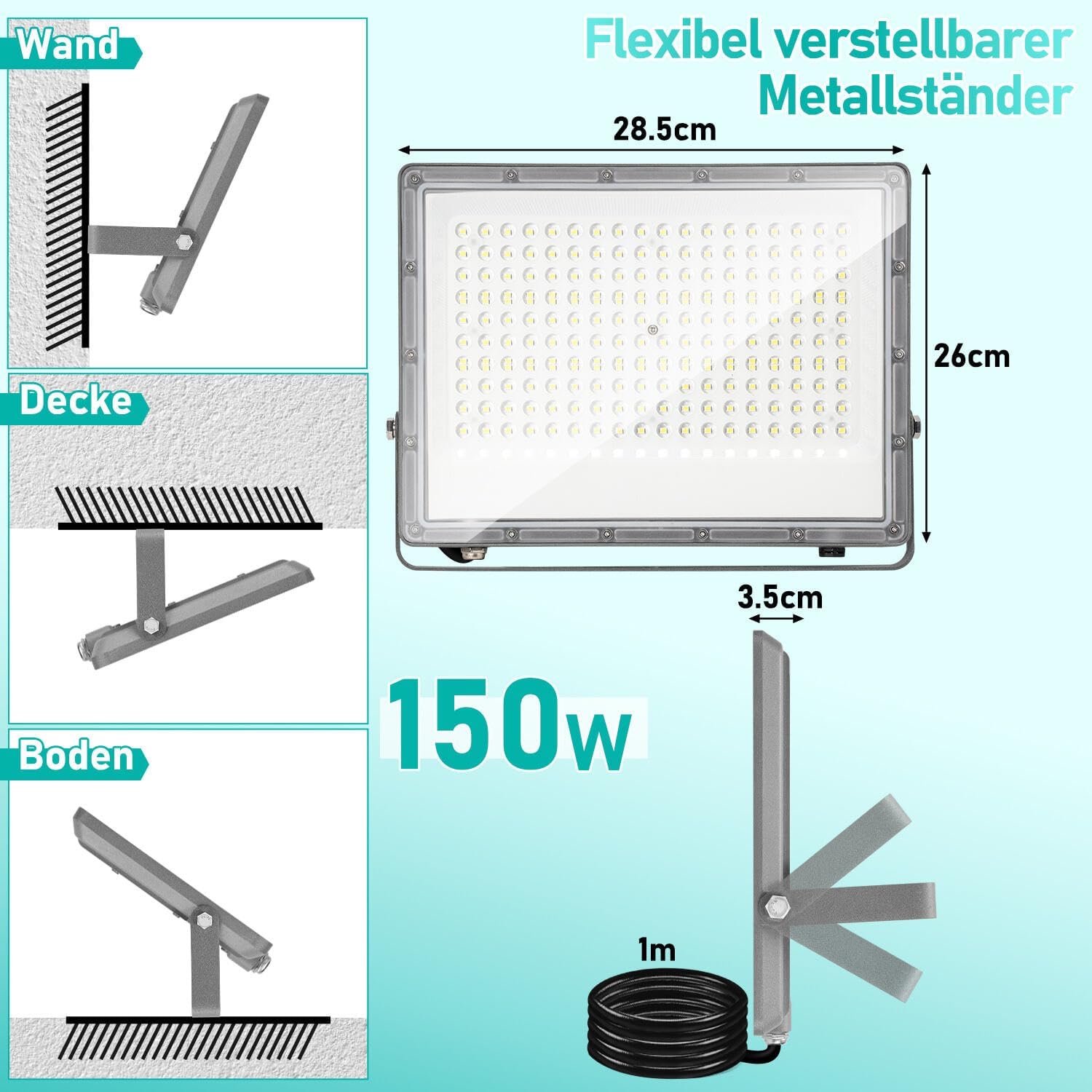50/100/150/200 W LED Außenstrahler, LED Strahler Außen Innen, 6000K Kaltweiß Außenleuchte Superhell, IP65 Wasserfest, LED Scheinwerfer, LED Flutlicht für Gärten Garage Flur
