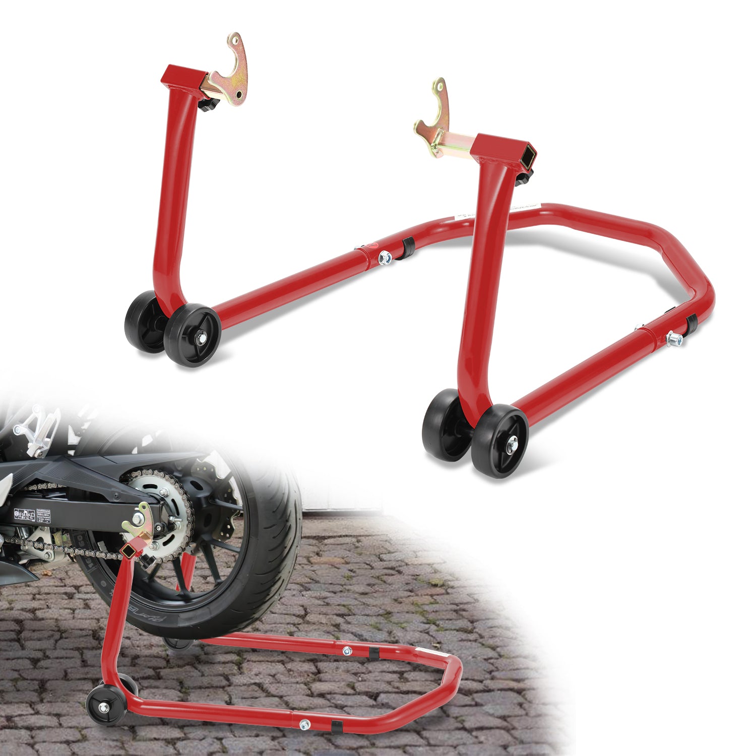 Motorradständer, Motorradheber Hinten Motorrad Aufbockständer mit Doppelrollen, breitenverstellbar Montagearbeiten für Motorräder bis 300 kg, Standfestigkeit