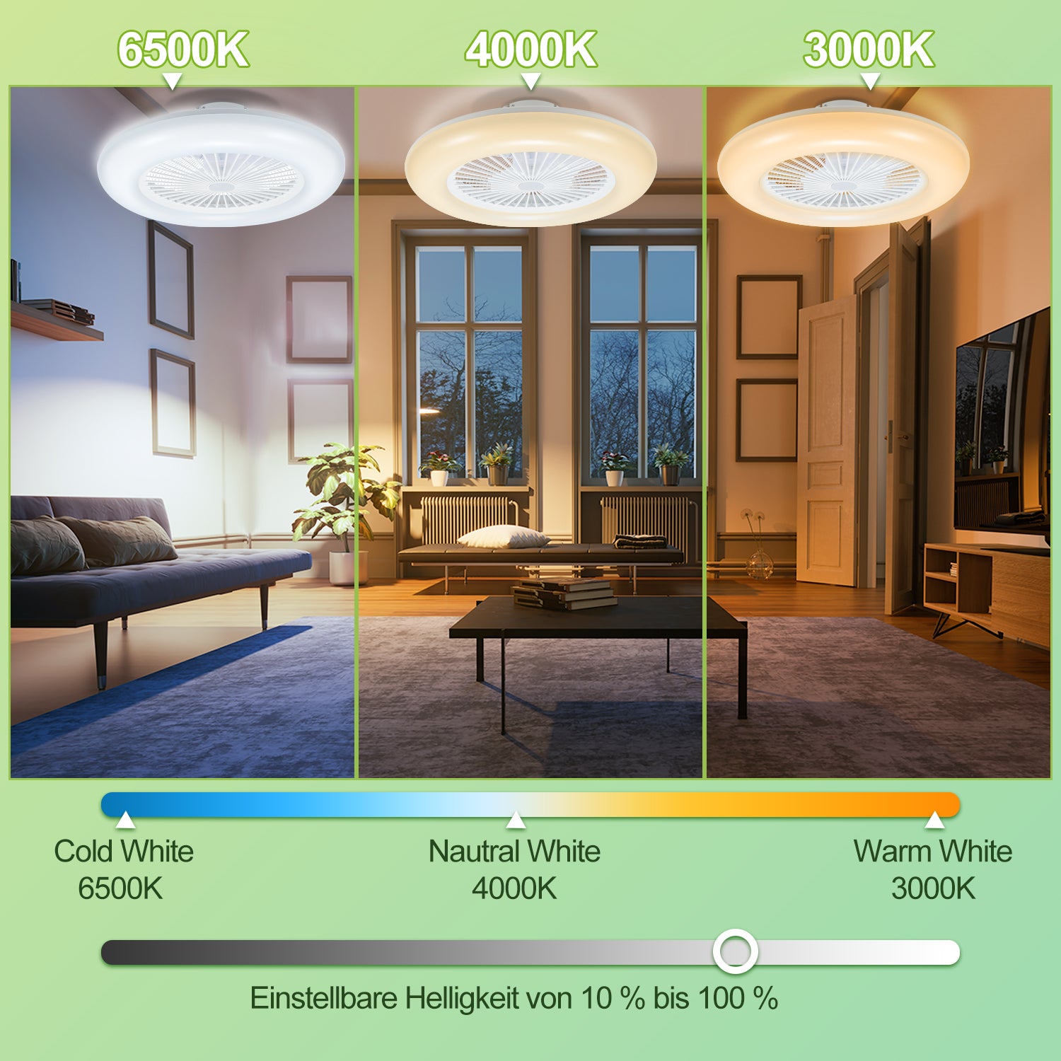 Deckenventilator mit Beleuchtung und Fernbedienung App | Dimmbar, 3 Lichtfarben, 6 Geschwindigkeiten, Reverse-Funktion, Timer 1-8 h, Leiser für Schlafzimmer und Wohnzimmer