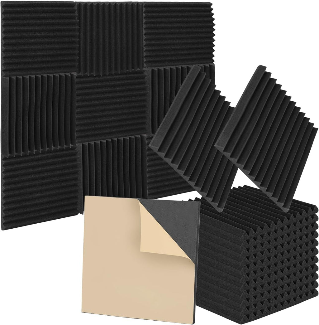 Set aus selbstklebenden Schallabsorptionsplatten aus Schaumstoff, geeignet für professionelle Aufnahmestudios und Wohnräume, Maße 30 x 30 x 2,5 cm, mit dreieckigen Nuten