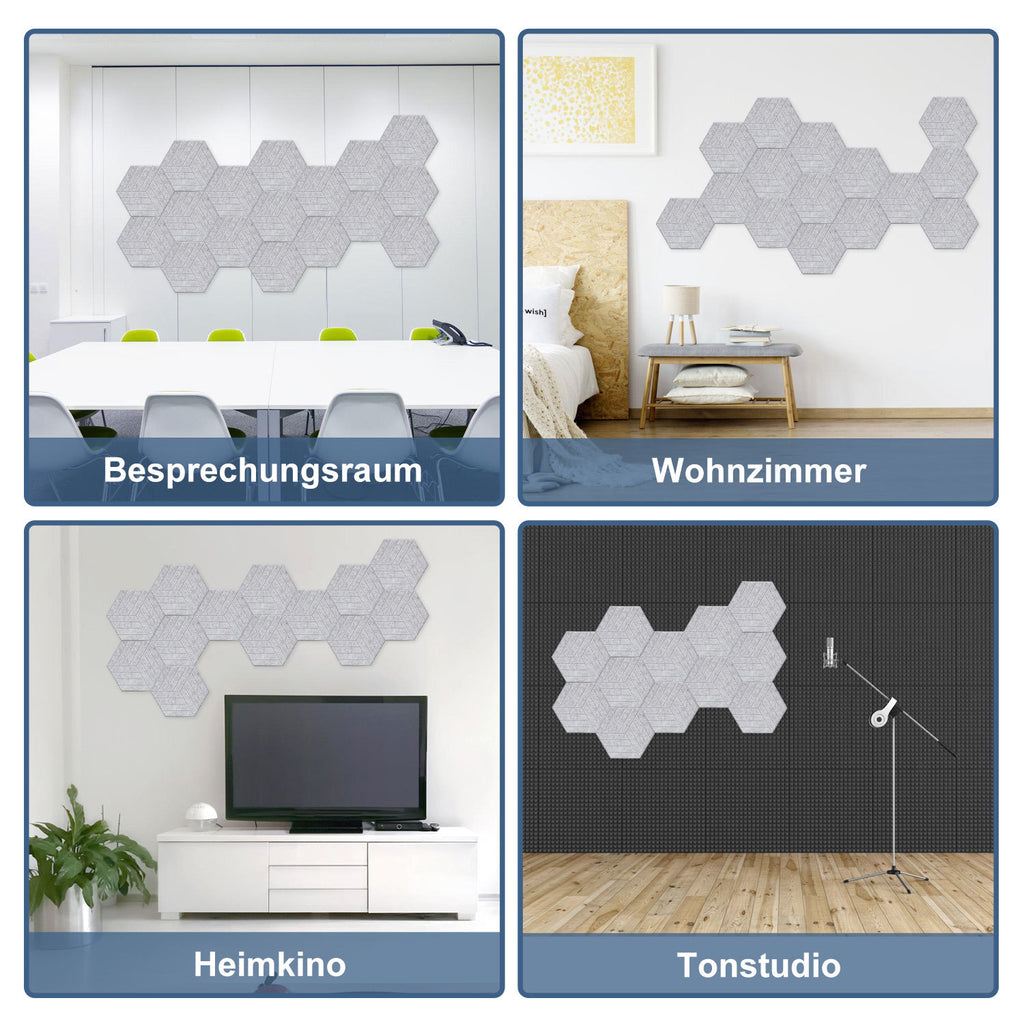 12–36 Stück sechseckige Akustikplatten, selbstklebend, schwarz/grau, aus hochdichtem Dämmmaterial, platzsparend, geeignet für Wandverkleidungen und Schalldämmung, ideal für Tonstudios und die Wohnraumgestaltung (30 x 26 x 0,9 cm)