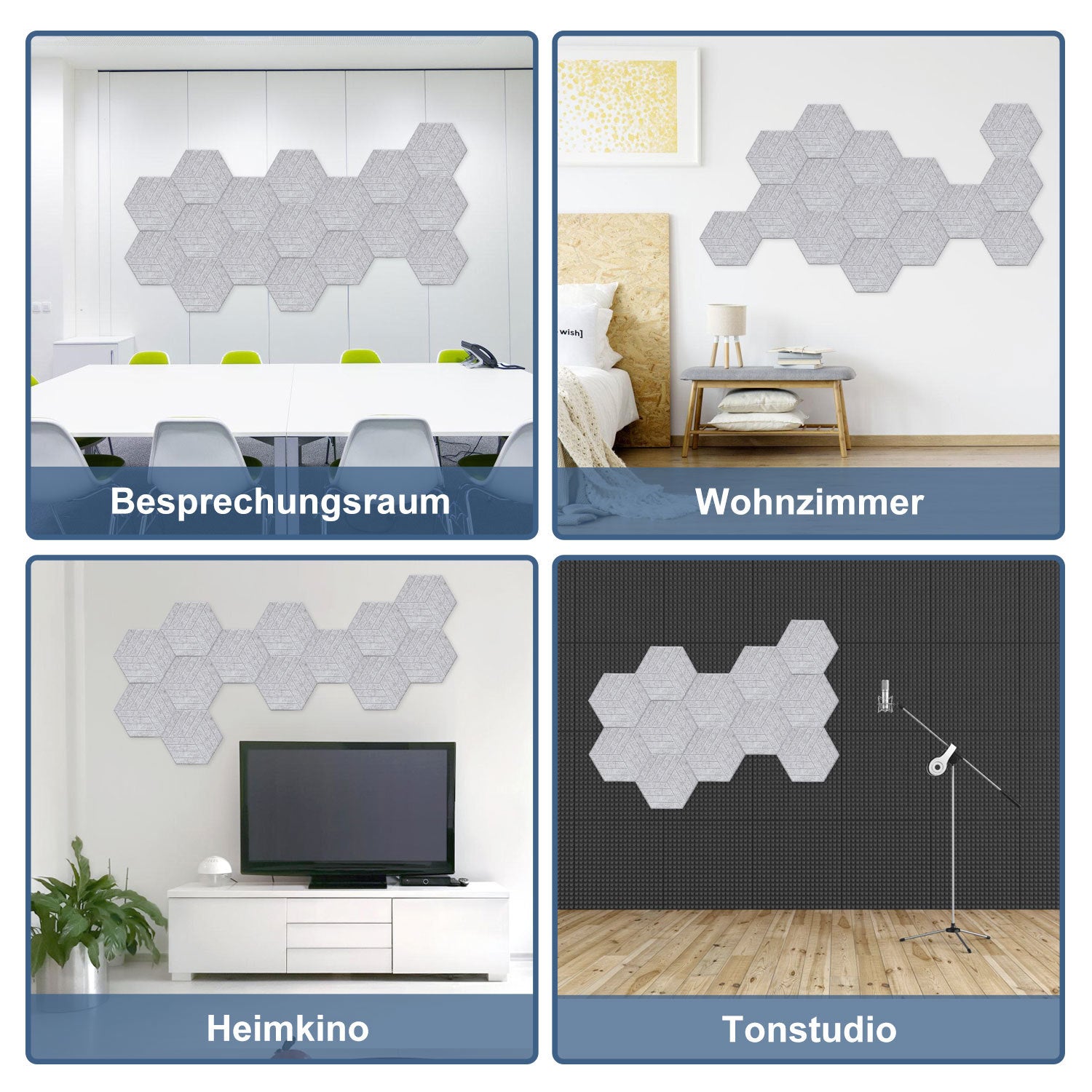 12–36 Stück sechseckige Akustikplatten, selbstklebend, schwarz/grau, aus hochdichtem Dämmmaterial, platzsparend, geeignet für Wandverkleidungen und Schalldämmung, ideal für Tonstudios und die Wohnraumgestaltung (30 x 26 x 0,9 cm)