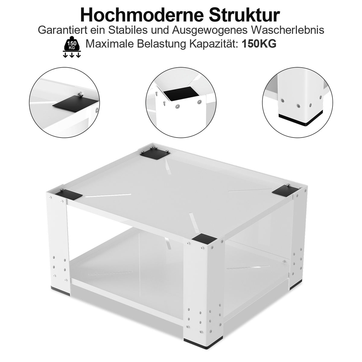 Waschmaschinensockel 60 x 60 x 40 cm mit 3 verstellbaren Ablagen, Waschmaschinen Untergestell bis 150 kg für Waschmaschine & Trockner, Weiß