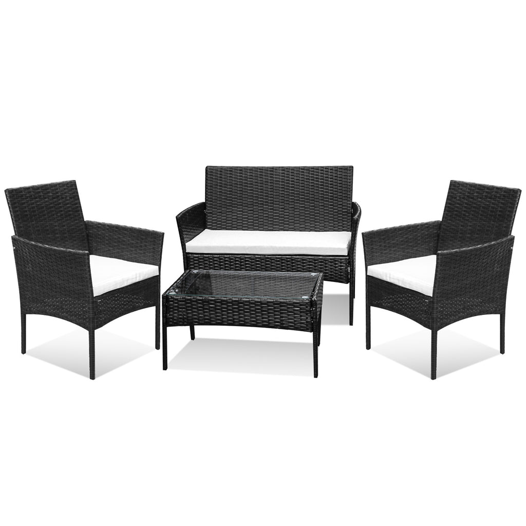 Polyrattan Gartenmöbel Set,4 Personen mit 2er Sofa 2 Stühle Tisch & Sitzkissen wetterfest Sitzgruppe,Schwarz Terrassenmöbel Balkonmöbel Set für Garten Terrasse und Balkon