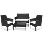 Polyrattan Gartenmöbel Set,4 Personen mit 2er Sofa 2 Stühle Tisch & Sitzkissen wetterfest Sitzgruppe,Schwarz Terrassenmöbel Balkonmöbel Set für Garten Terrasse und Balkon