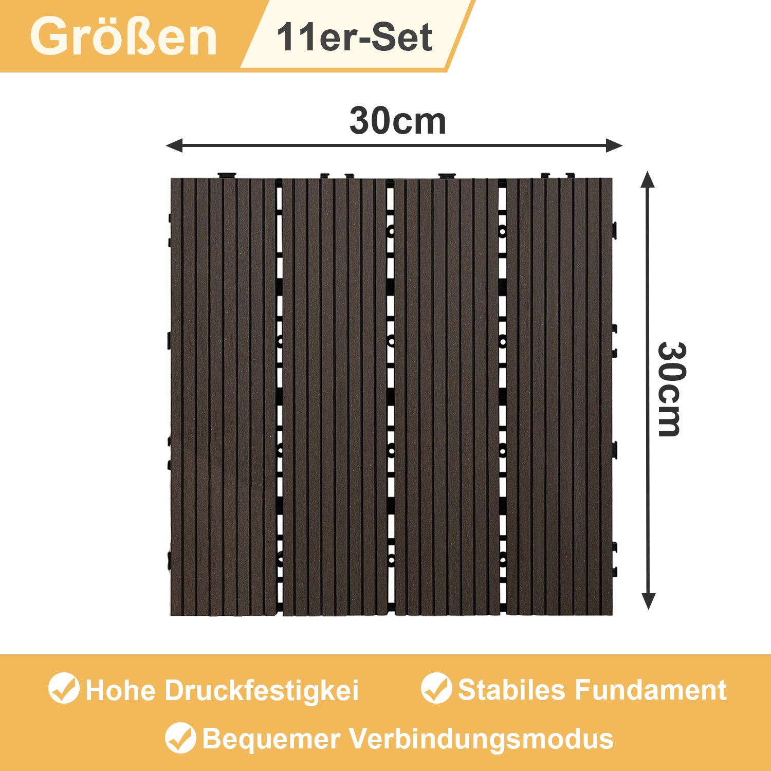 WPC-Terrassenfliesen 1 m²–5 m² – Außenfliesen, Bodenbelag, Klickfliesen, Terrasse, zum Selberverlegen, in vielen verschiedenen Designs und Farben erhältlich