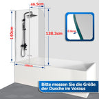 Klappbare Duschwand für die Badewanne, 100 x 140 cm / 120 x 140 cm, zweiteilige / dreiteilige klappbare Duschwand für die Badewanne, aus 6 mm starkem ESG-Sicherheitsglas, um 180° drehbar, weiß gestreift / silberfarben transparent