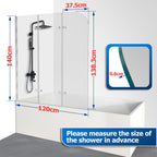 Klappbare Duschwand für die Badewanne, 100 x 140 cm / 120 x 140 cm, zweiteilige / dreiteilige klappbare Duschwand für die Badewanne, aus 6 mm starkem ESG-Sicherheitsglas, um 180° drehbar, weiß gestreift / silberfarben transparent