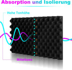 Set aus selbstklebenden Schallabsorptionsplatten aus Schaumstoff, geeignet für professionelle Aufnahmestudios und Wohnräume, Maße 30 x 30 x 2,5 cm, Wellenmuster