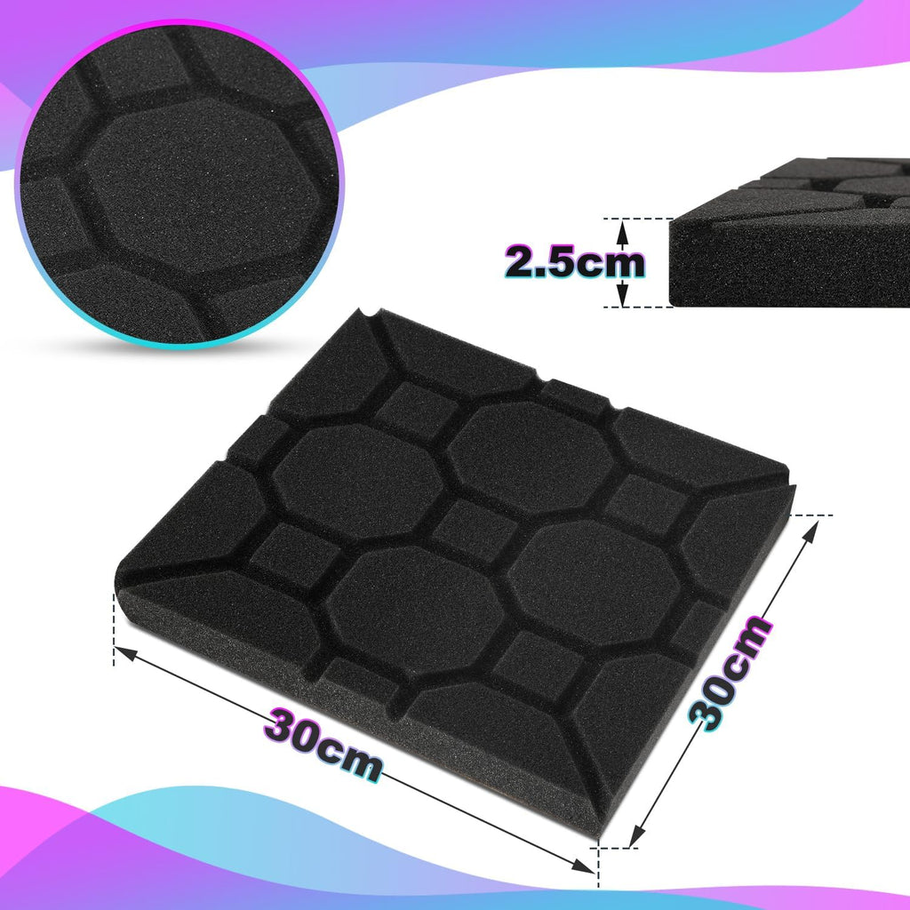 Set aus selbstklebenden Schallabsorptionsplatten aus Schaumstoff, geeignet für professionelle Aufnahmestudios und Wohnräume, Maße 30 x 30 x 2,5 cm, quadratische Ausführung
