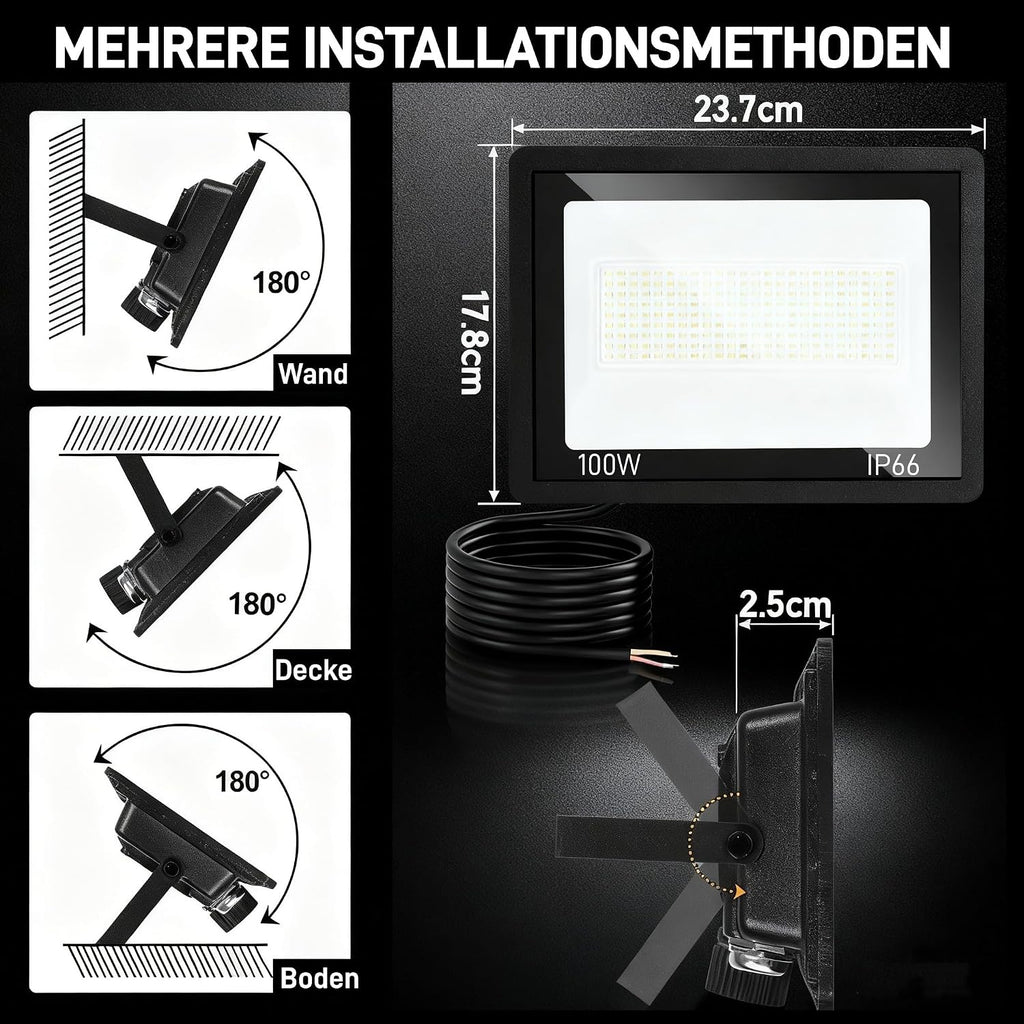 LED Strahler Außen 20/30/50/100W, 3000K/4000K/6500K LED-Strahler Dimmbar, Superhell Fluter Flutlichtstrahler, IP66 Wasserdicht Scheinwerfer Aussenstrahler für Hof, Garten, Garage