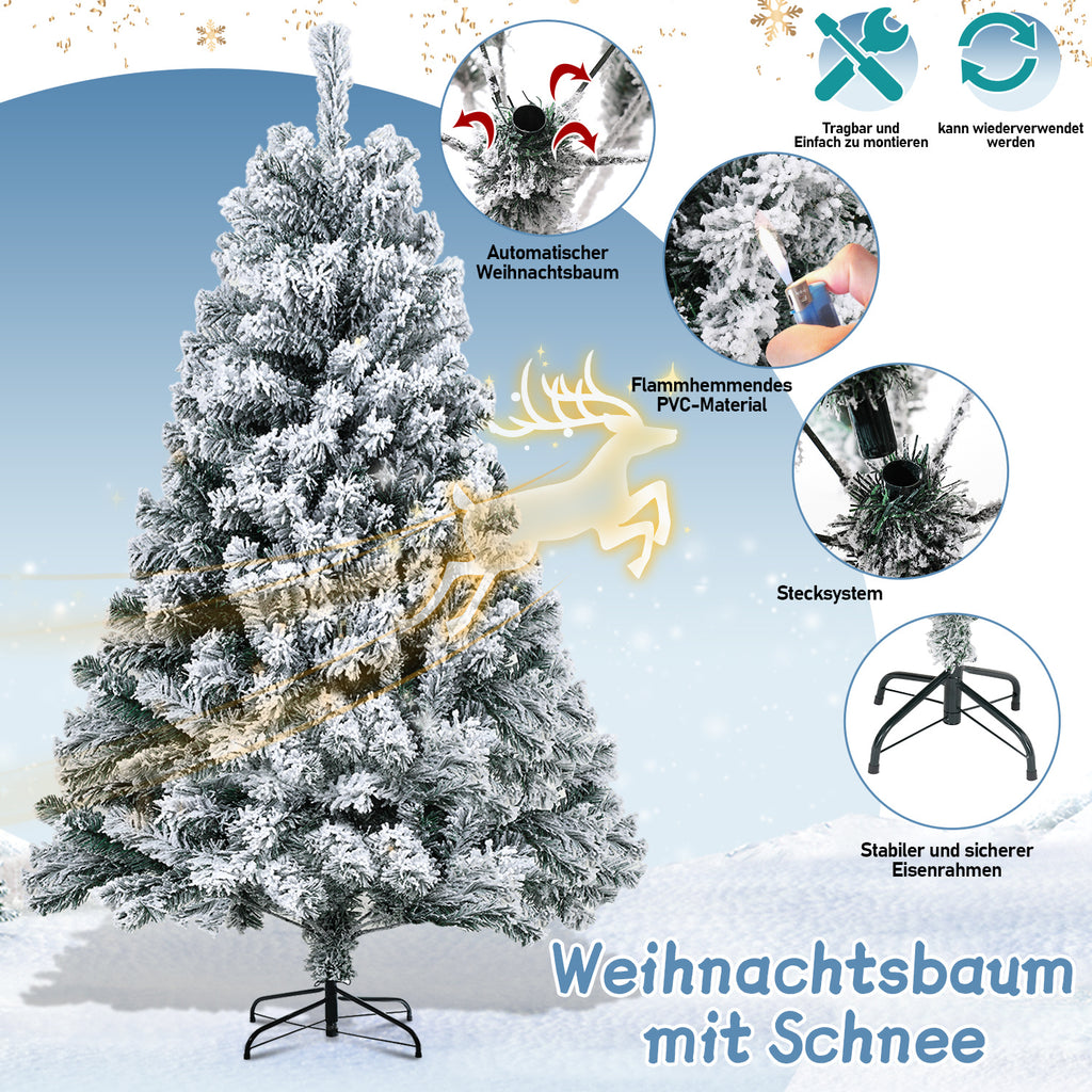 Künstlicher Weihnachtsbaum mit Schneeeffekt, 120/150/180 cm – aus PVC, mit 340/550/860 Zweigen, inklusive Metallfuß und Schnellmontagesystem, geeignet für festliche Weihnachtsdekoration