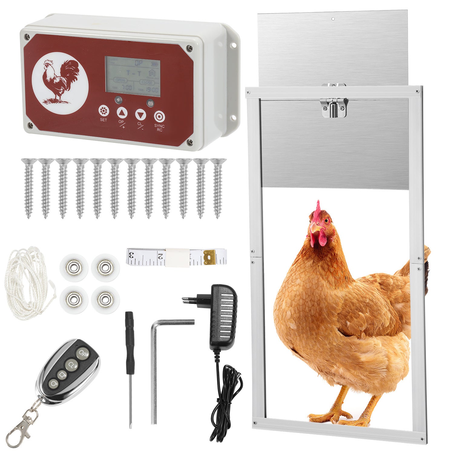 Automatisches Hühnerstalltür aus Aluminiumlegierung mit Fernbedienung, Zeitschaltuhr, manueller Steuerung und Lichtsensor – elektrisches Hühnerstalltür für Hühnerställe, Türöffnung 30 x 30 cm