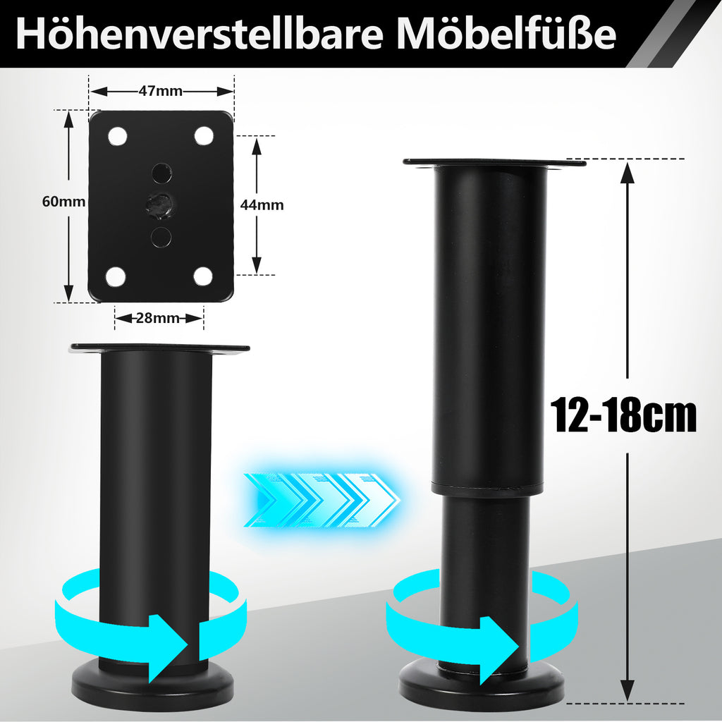 4er Set Edelstahl Möbelfüße,Schwarz / Weiß Möbelbeine Höhenverstellbar, Füße für möbel mit Schrauben, | Belastbar bis 300 KG, für Sofa Möbelfüße Schreibtisch Stühle