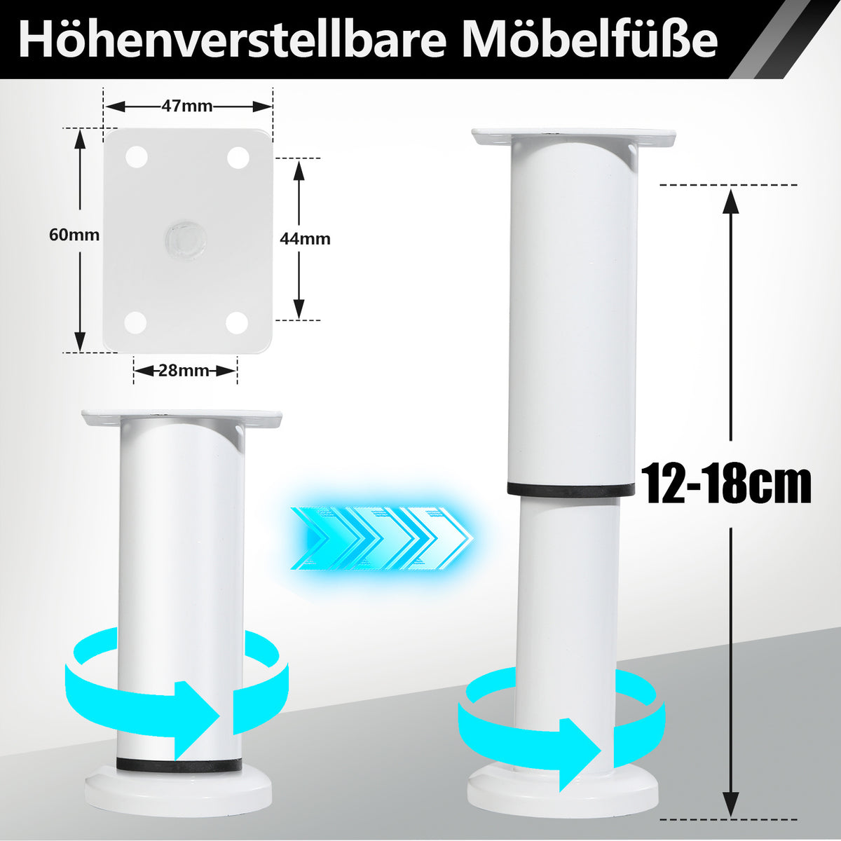 4er Set Edelstahl Möbelfüße,Schwarz / Weiß Möbelbeine Höhenverstellbar, Füße für möbel mit Schrauben, | Belastbar bis 300 KG, für Sofa Möbelfüße Schreibtisch Stühle